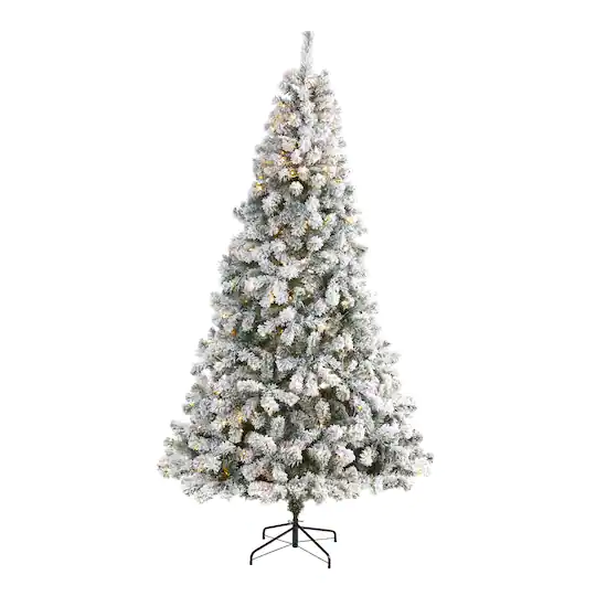 8ft. Pre-Lit Flocked West Virginia Fir Artificial Christmas Tree, Clear LED Lights