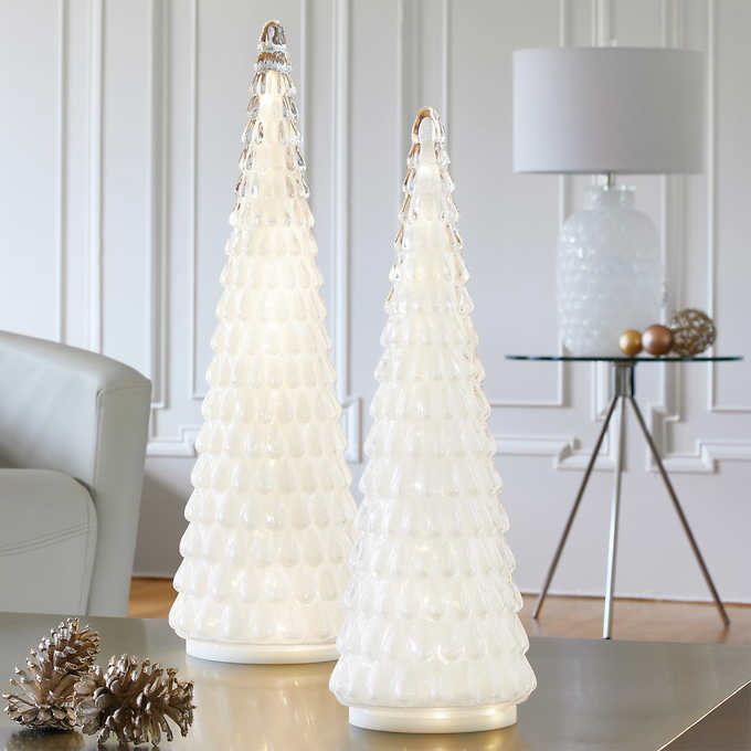 LED Glass Holiday Trees, Set of 2